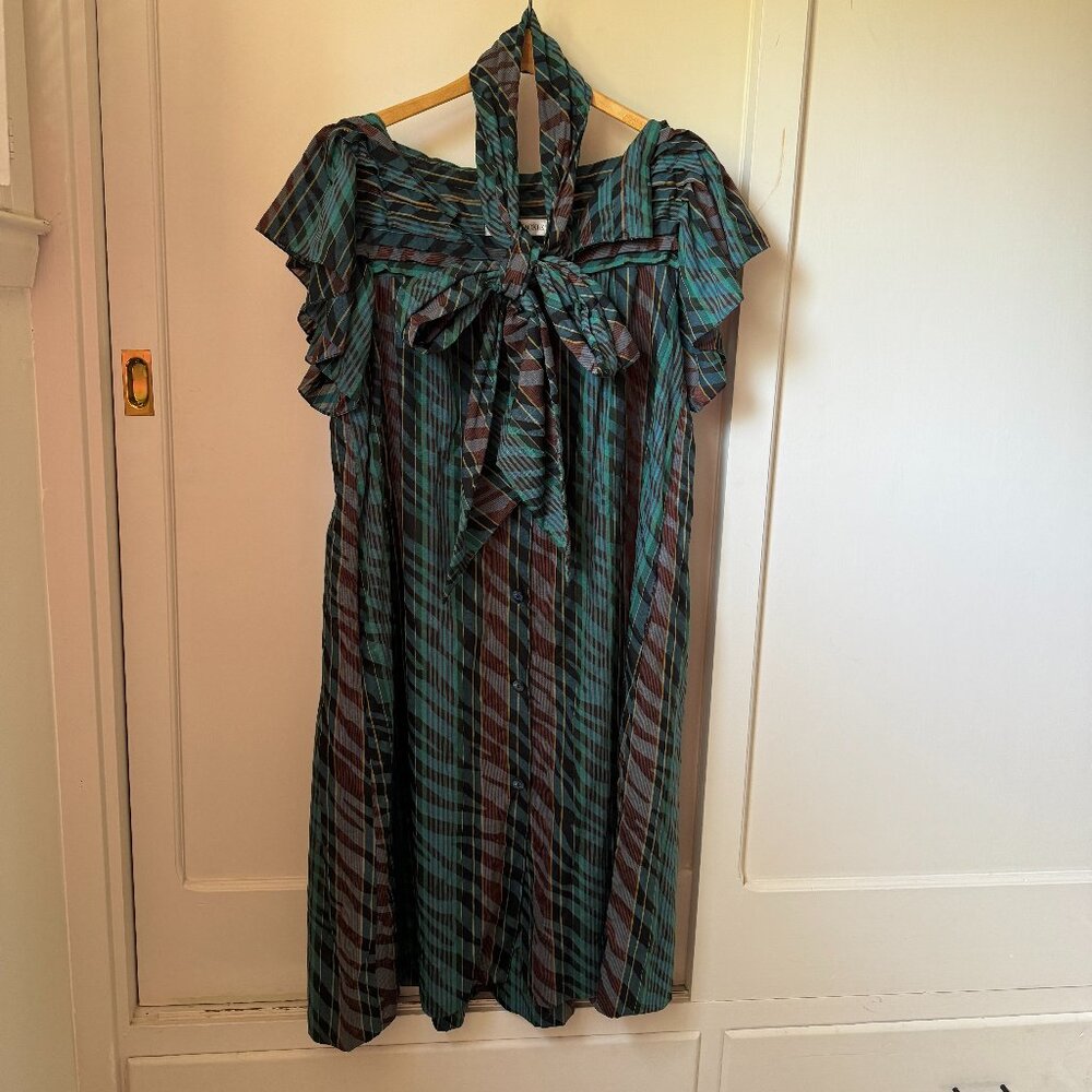 Bob Mackie vintage green plaid midi dress M L